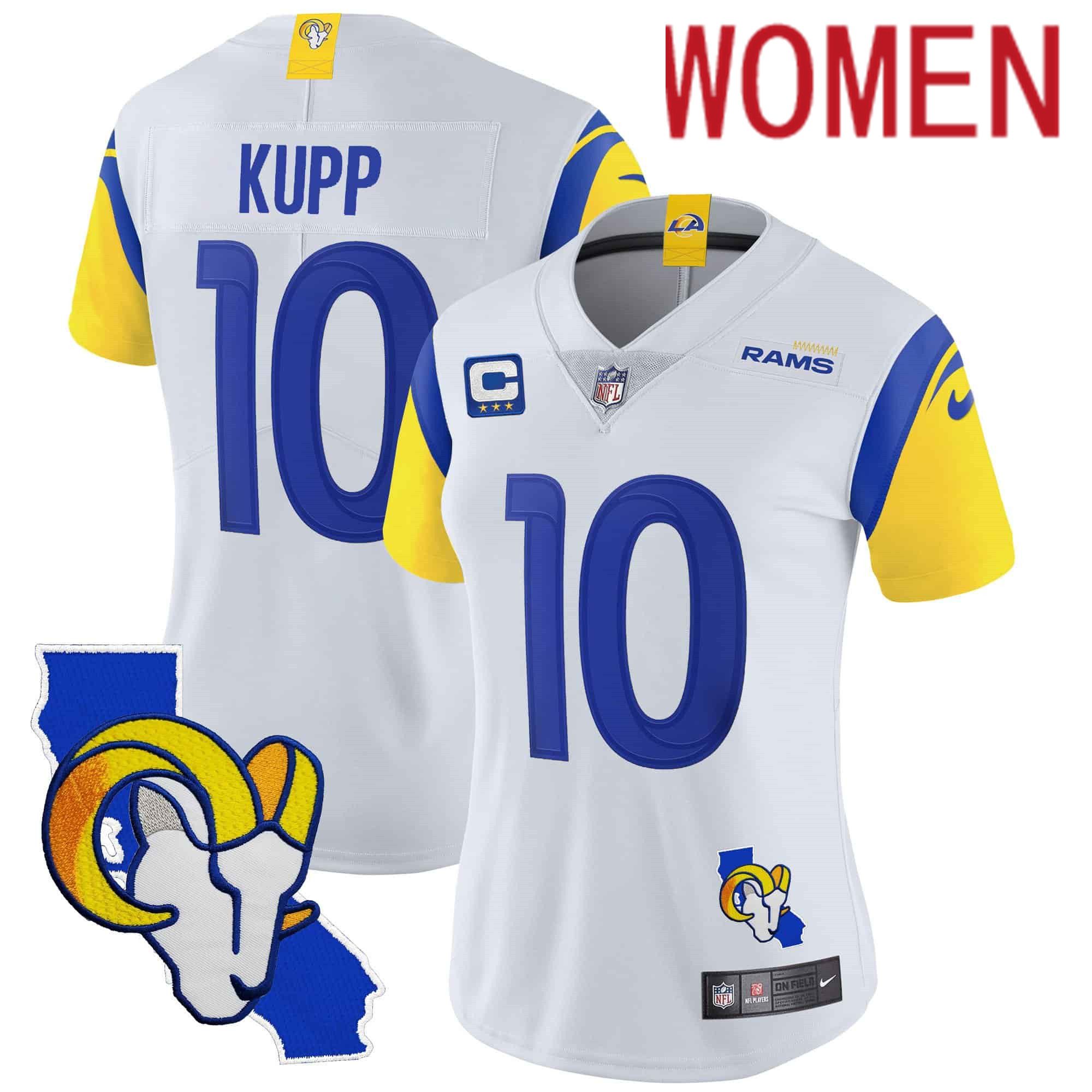 Women Los Angeles Rams #10 Kupp White 2024 Nike California Patch Vapor Limited NFL Jersey->women nfl jersey->Women Jersey